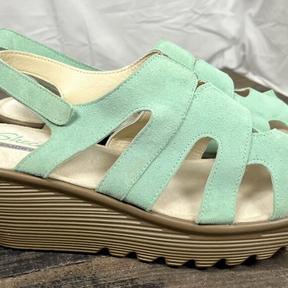 Skechers Teal Suede Parallel Stylin leather Wedge Sandals Women's Size 11 - Picture 5 of 8
